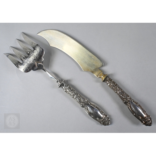 44 - Three pairs of French .950 grade silver table spoons and forks, a silver miniature ewer, London impo... 