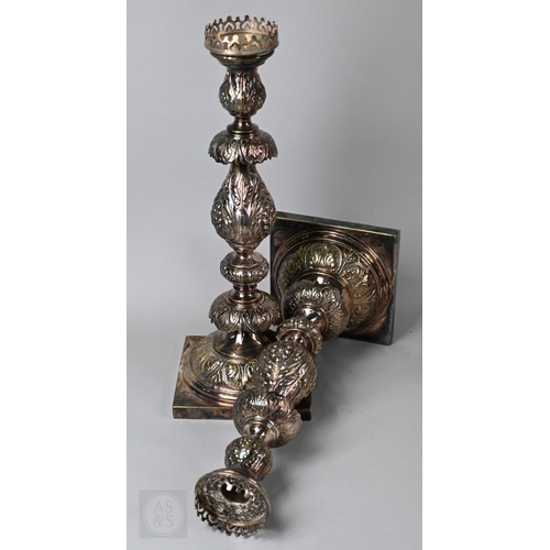 6 - A pair of Polish plated on copper baluster candlesticks, 31cm high, to/w an Old Sheffield Plate inks... 