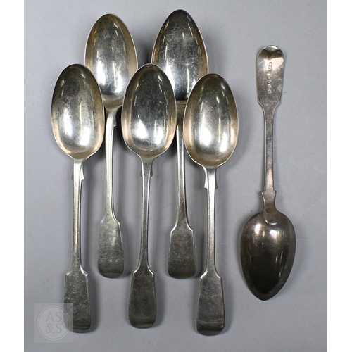 72 - A matched set of Georgian and later fiddle pattern flatware, comprising twelve each table forks and ... 