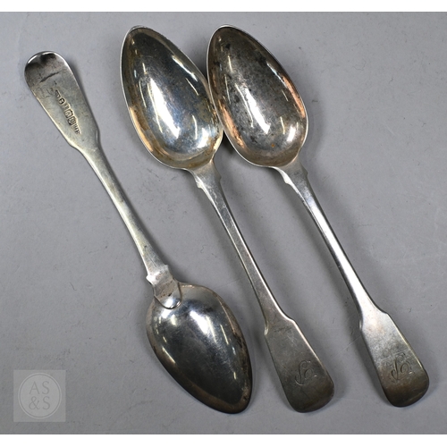 72 - A matched set of Georgian and later fiddle pattern flatware, comprising twelve each table forks and ... 