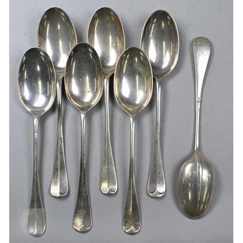 73 - A heavy quality matched set of Hanoverian flatware, including seven rat-tail serving spoons, six thr... 