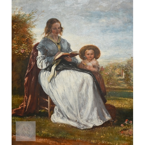 500 - Charles West Cope RA (1811-90) - 'Mother and child' reading in a summer garden, oil on canvas, 60 x ... 