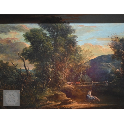503 - 19th century English school - Figure on horseback drinking from a river in a landscape with another ... 
