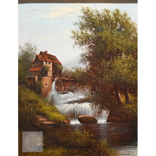 504 - A Gilbert - Watermill with waterfall, oil on canvas, signed lower right, 44 x 33 cm