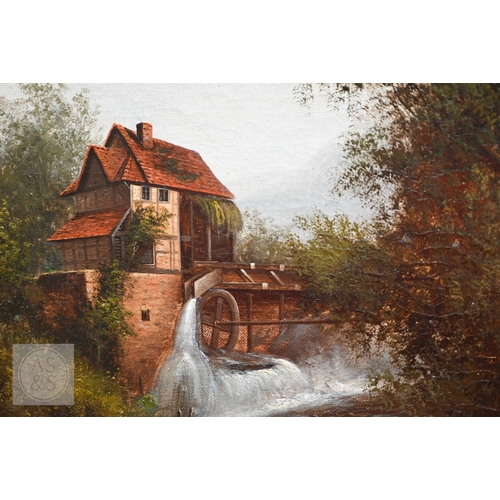 504 - A Gilbert - Watermill with waterfall, oil on canvas, signed lower right, 44 x 33 cm