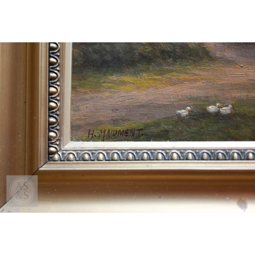 505 - H Maidment - A rural view on a summers evening, oil on panel, signed lower left, 23 x 33 cm