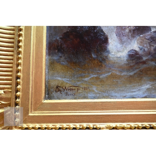 512 - Theodore Weber (1838-1907) - A coastal seascape, signed and dated 1861 lower left, 29 x 44 cm