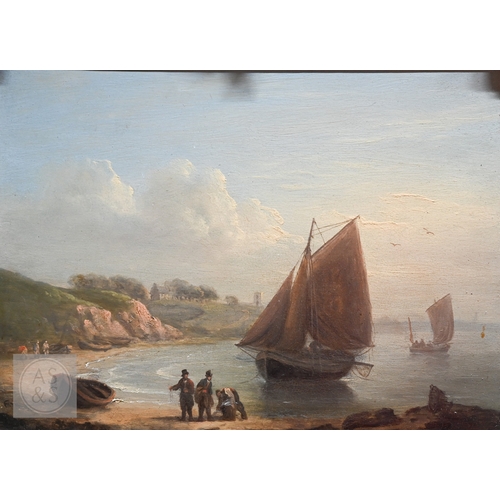 514 - 19th century English School - 'Studland Bay, Dorchester', oil on panel, titled verso, 22 x 29 cm