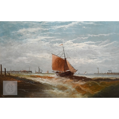 516 - W Rogers (act 1842-83) - A pair of extensive marine views, oil on canvas, signed, 48 x 73 cm (2) rel... 