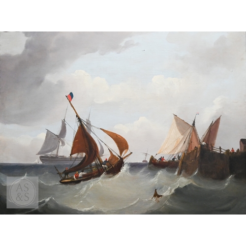 517 - Frederick Calvert attrib (1785-1845) - Sailing boats rounding the wharf, oil on canvas, 70 x 90 cm