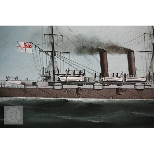 520 - Chinese School circa 1900 - The battleship HMS Centurion at sea, oil on canvas, 44 x 57 cm and HMS B... 