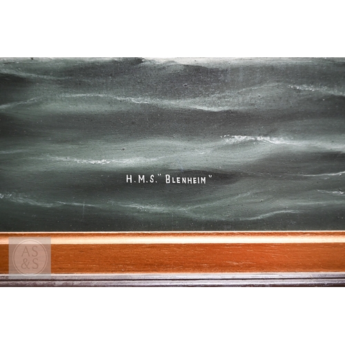 520 - Chinese School circa 1900 - The battleship HMS Centurion at sea, oil on canvas, 44 x 57 cm and HMS B... 