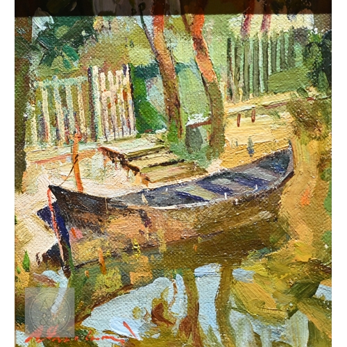 524 - Andriy Yalanskyi (b 1959) - Rowing boat at water edge, oil on canvas, signed lower left, dated 2003 ... 