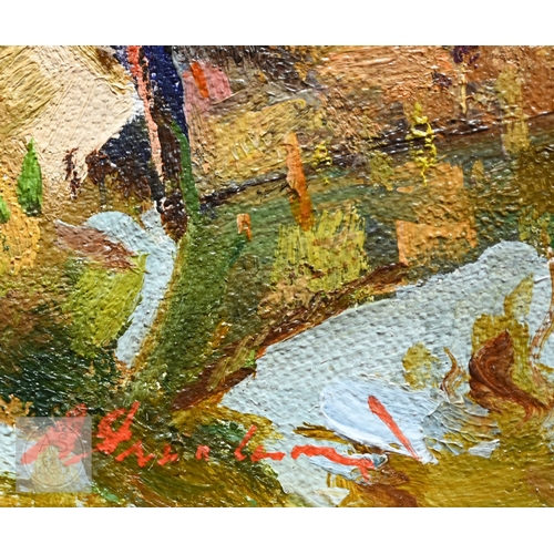 524 - Andriy Yalanskyi (b 1959) - Rowing boat at water edge, oil on canvas, signed lower left, dated 2003 ... 