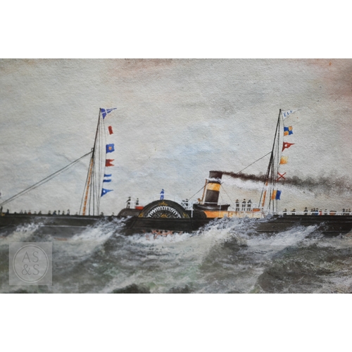 528 - Edgar Wesson - Steam boat with two masts, watercolour, signed lower left, 16 x 25 cm