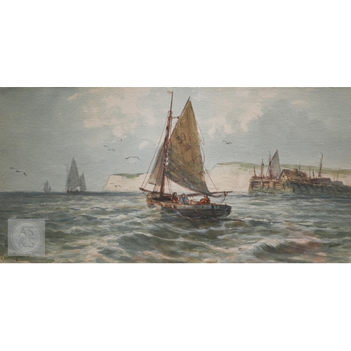 529 - Robert Anderson - Fishing boats off the Kent coast, watercolour, signed lower left, 17 x 34 cm (2)