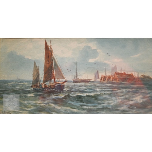 529 - Robert Anderson - Fishing boats off the Kent coast, watercolour, signed lower left, 17 x 34 cm (2)