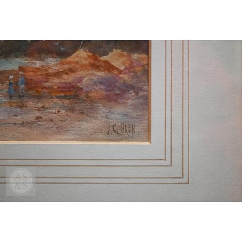 530 - J C Wren - A Cornish harbour, watercolour, signed lower right, 16 x 34 cm; E Miller - Tangiers, wate... 