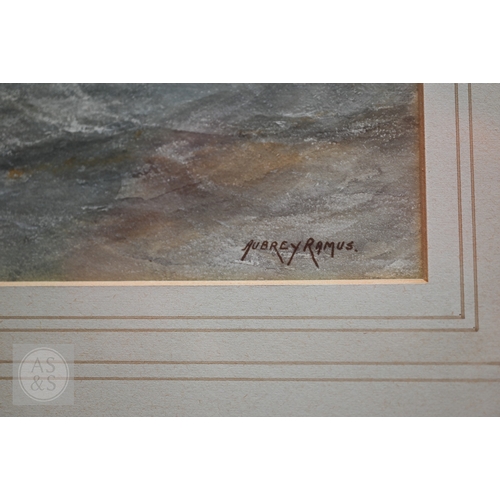 531 - R Markes - Marine view, watercolour, signed lower left, 18 x 36.5 cm; Aubrey Ramus (1895-1950) - Fis... 
