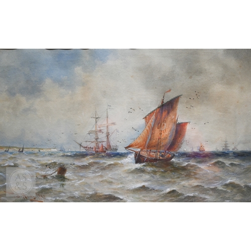 531 - R Markes - Marine view, watercolour, signed lower left, 18 x 36.5 cm; Aubrey Ramus (1895-1950) - Fis... 