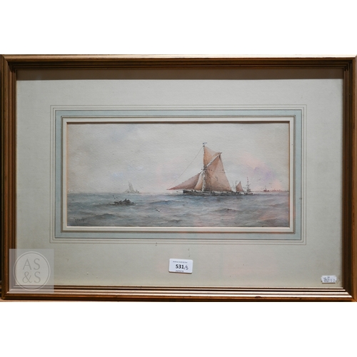 531 - R Markes - Marine view, watercolour, signed lower left, 18 x 36.5 cm; Aubrey Ramus (1895-1950) - Fis... 