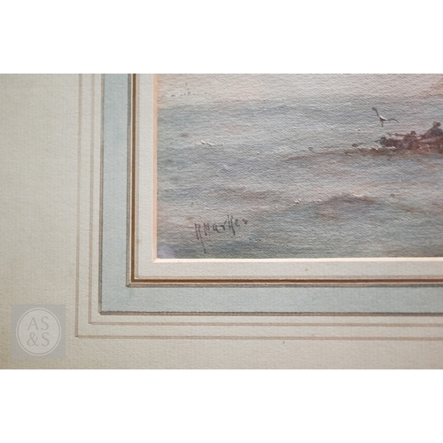 531 - R Markes - Marine view, watercolour, signed lower left, 18 x 36.5 cm; Aubrey Ramus (1895-1950) - Fis... 