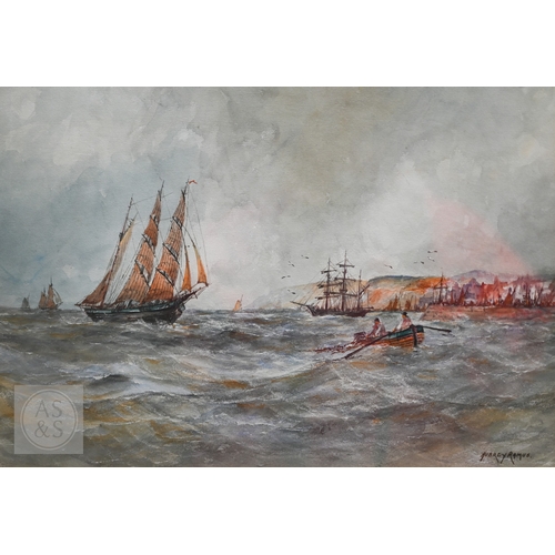 531 - R Markes - Marine view, watercolour, signed lower left, 18 x 36.5 cm; Aubrey Ramus (1895-1950) - Fis... 