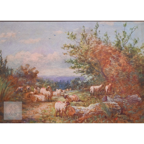 536 - H C Bryant (1812-90) - Sheep in a wooded copse at sunset, watercolour, signed lower left, 18 x 25 cm... 
