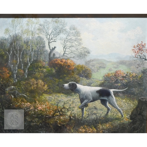 539 - E C Wallcousins (1883-1976) - English Pointer on point in a landscape, oil on board, signed lower le... 