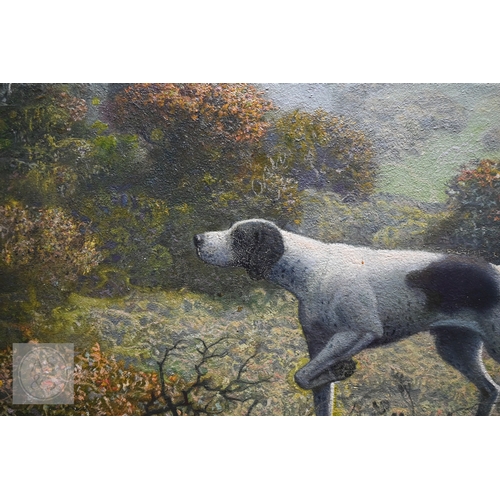 539 - E C Wallcousins (1883-1976) - English Pointer on point in a landscape, oil on board, signed lower le... 