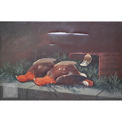 543 - J B Russell - Two - Study of trout and pheasants, oil on canvas, signed lower left, 36 x 61 cm (2) P... 