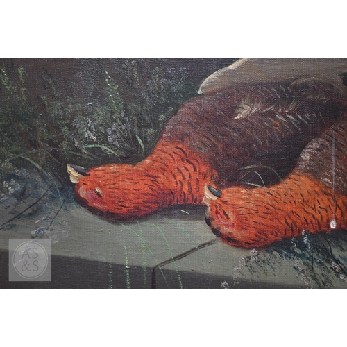 543 - J B Russell - Two - Study of trout and pheasants, oil on canvas, signed lower left, 36 x 61 cm (2) P... 