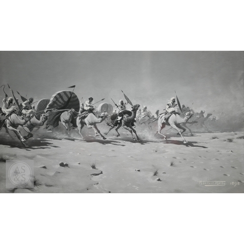 545 - R Talbot Kelly (1861-1934) - 'The Flight of the Khalifa', en grisaille gouache, signed and dated 189... 
