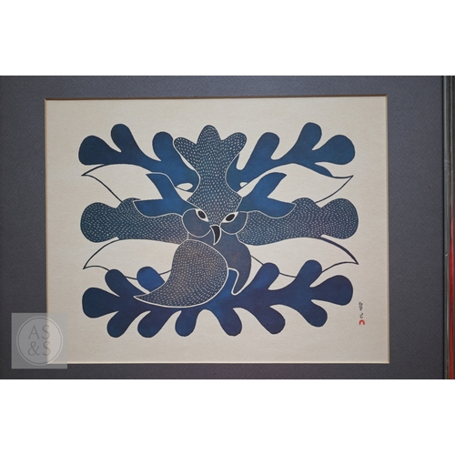 547 - Kenojuak Ashevak (1927-2013) - 'Blue Owl', 1970, Cape Dorset, stonecut print in colours, signed, 25.... 