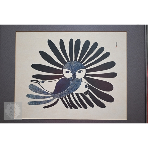548 - Kenojuak Ashevak (1927-2013) - 'Triumvirate', Cape Dorset, 1970, stonecut print in colours, signed, ... 