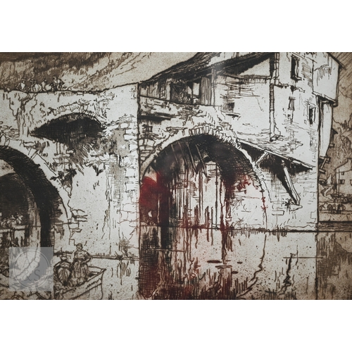 555 - Frank Brangwyn (1867-1956) - 'The Old Bridge, Millau', etching, pencil signed to lower right margin,... 