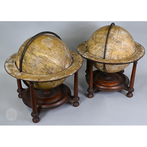 698 - A scarce pair of large George III terrestrial and celestial table top library globes by John Newton,...
