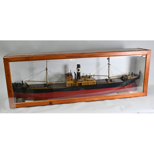 D W Greenslade, Torquay, a mid-century live steam 3/16 inch scale model of the 1,703 ton collier SS Corbridge, the original ship built by W M Cory & Son Ltd, London built 1928, the model 126 cm long, with dedication plaque, later overpainting, in later glazed-in case