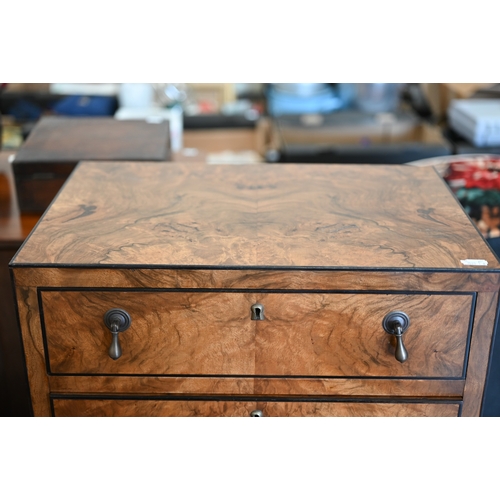 170 - A matched pair of 20th century bespoke burr walnut veneered bedside chests with brass side handles a... 