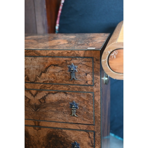 170 - A matched pair of 20th century bespoke burr walnut veneered bedside chests with brass side handles a... 