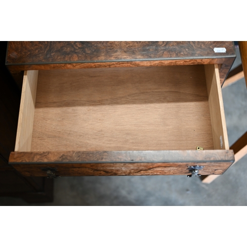 170 - A matched pair of 20th century bespoke burr walnut veneered bedside chests with brass side handles a... 