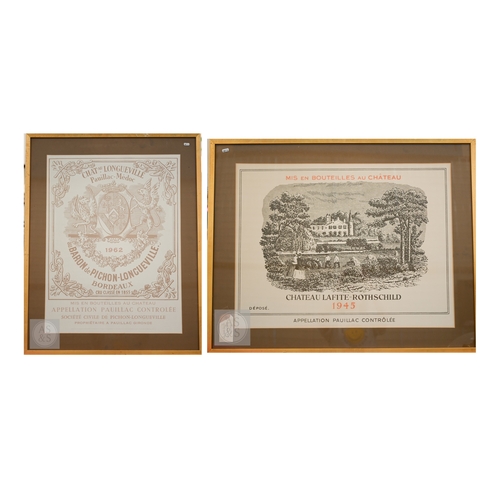 324 - Two posters of wine lables - Chateau Longueville 1962 and Chateau Lafite-Rothschild, 1945, 58 x 77 c... 