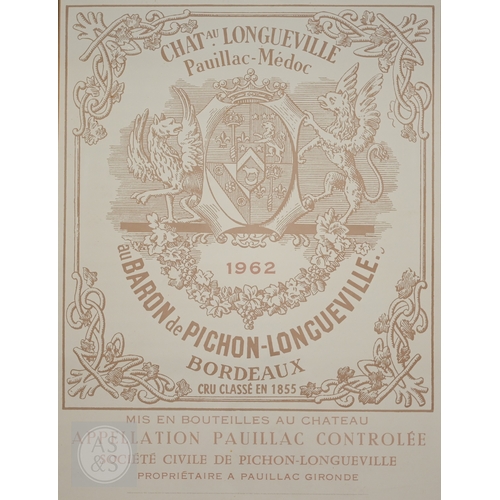 324 - Two posters of wine lables - Chateau Longueville 1962 and Chateau Lafite-Rothschild, 1945, 58 x 77 c... 