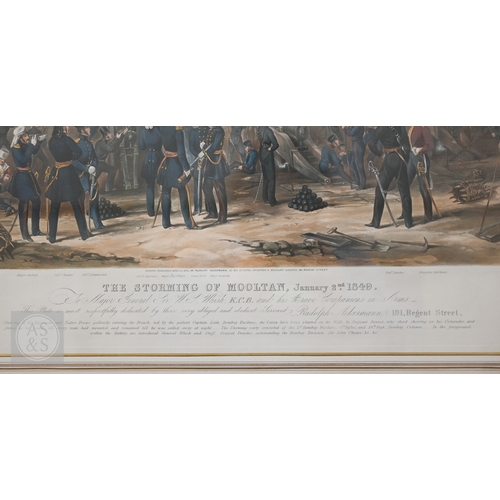 325 - Two Ackerman hand-coloured engravings - 'The Storming of Moolton' and 'The Battle of Goojerat', 1850... 