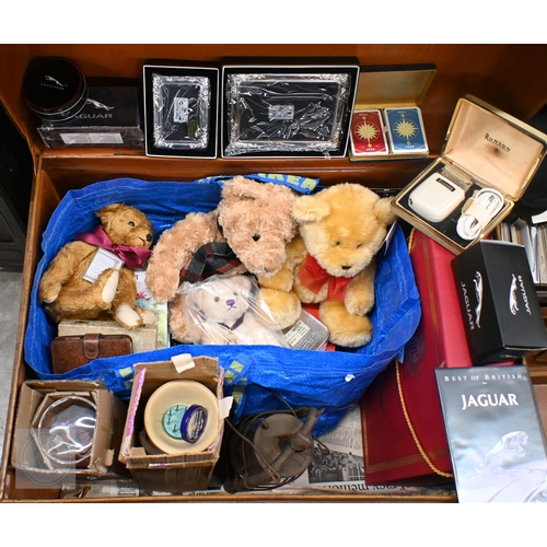 584 - Two tin trunks with contents, including two Spanish silver photograph frames, Pentax Program A SLR c... 