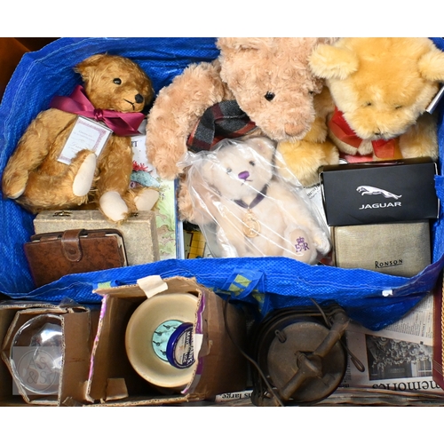 584 - Two tin trunks with contents, including two Spanish silver photograph frames, Pentax Program A SLR c... 