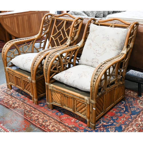 644 - A pair of vintage bamboo orangery arm chairs, lacking cushions (2)