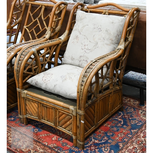 644 - A pair of vintage bamboo orangery arm chairs, lacking cushions (2)