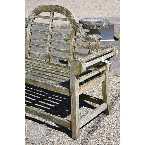 2 - A weathered teak Lutyens design garden bench, 165 cm long