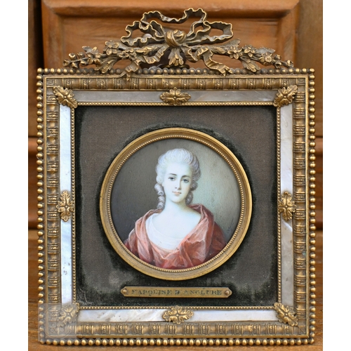 469 - An antique French portrait miniature on ivory, La Marquise D'Anglure, bears signature 'J B Perroneau... 